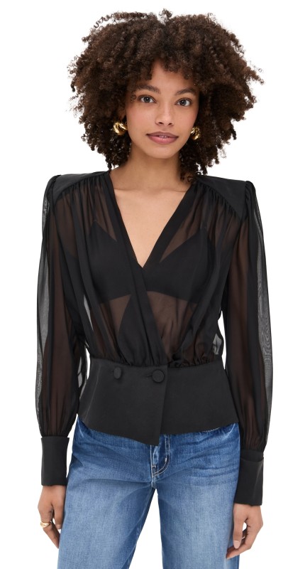 L'AGENCE Yan Front Wrap Blouse Black