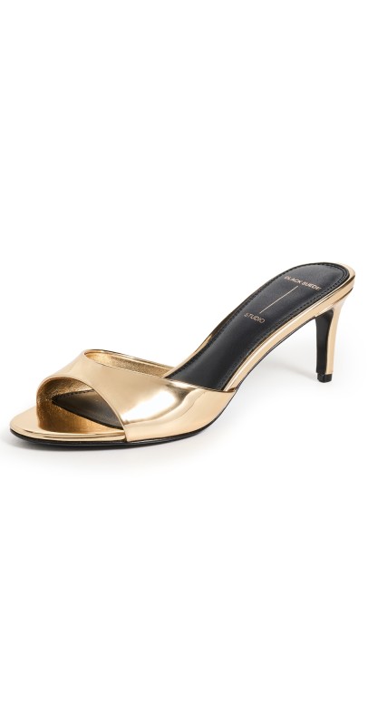 Black Suede Studio Freddie Sandals 65mm Gold Metallic Leather