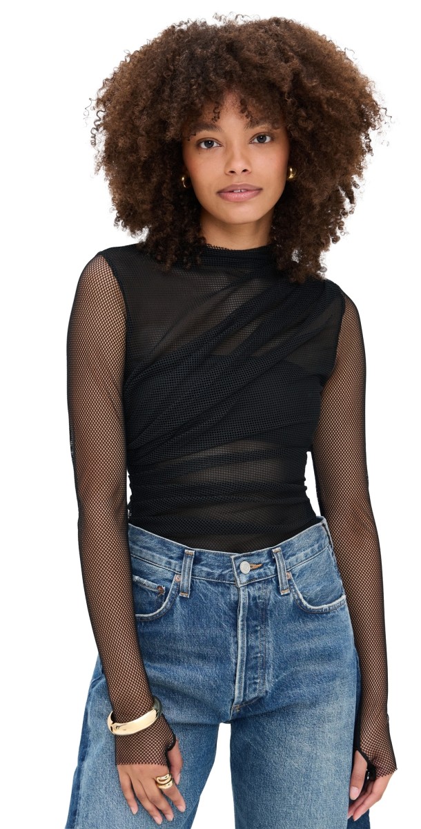 Free People On My Way Thong Bodysuit Black