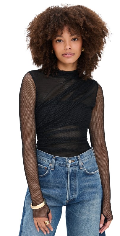 Free People On My Way Thong Bodysuit Black