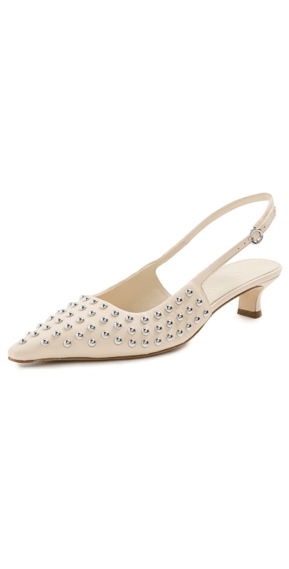 AEYDE Catrina Studded Leather Heels Creamy