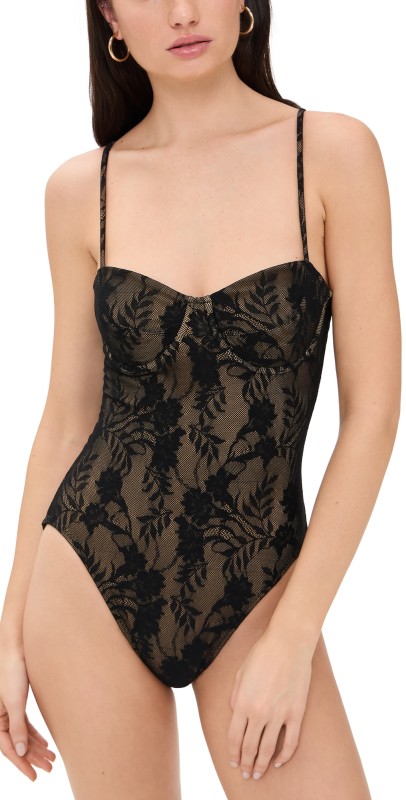 Norma Kamali Underwire Mio One Piece Black Stretch Lace/Nude