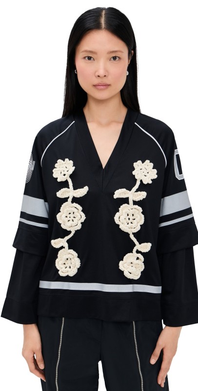 GANNI Cycora Jersey Oversized Long Sleeve Top Black