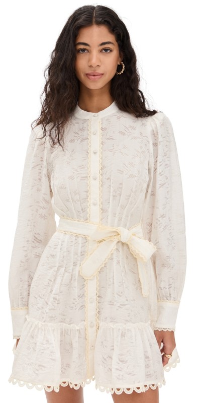 Hemant and Nandita Short Dress with Handcrafted Button and Tie Belt White