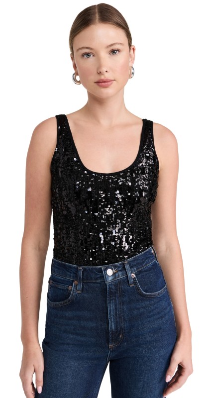 Generation Love Dina Sequin Thong Bodysuit Black