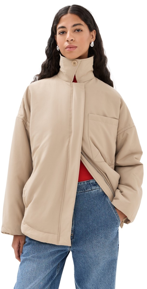 Tibi Clyde Padding Shirt Jacket Tan
