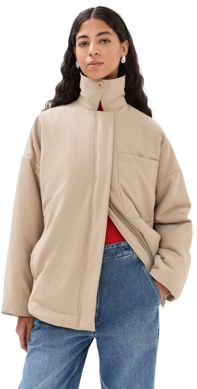 Tibi Clyde Padding Shirt Jacket Tan