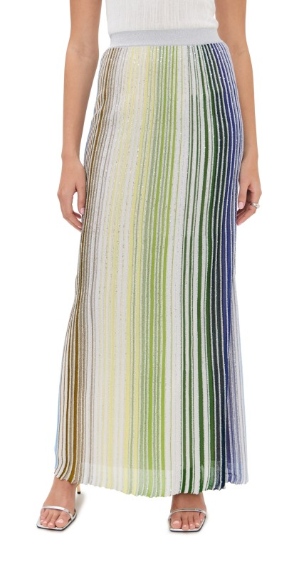 Missoni Long Skirt Green, White, And Blue Tones