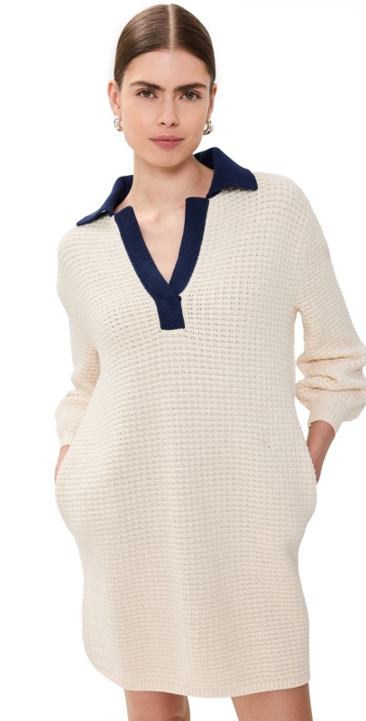 STAUD Altea Mini Dress Ivory/Navy