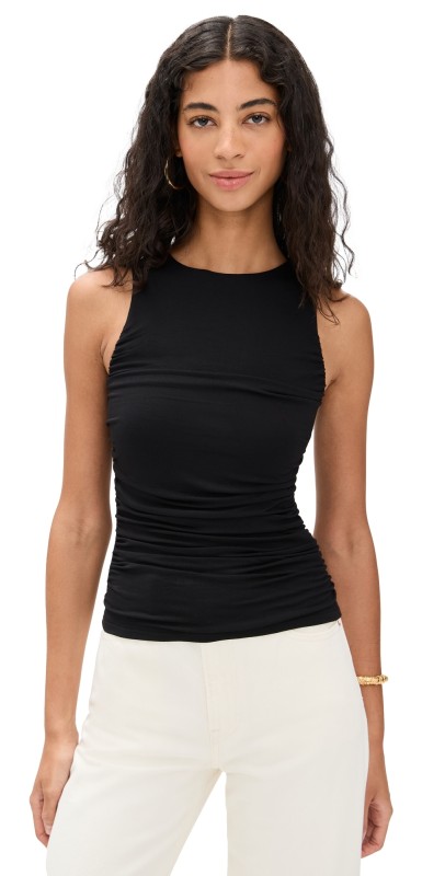 Good American Stretch Jersey Ruched Tank Top Black001