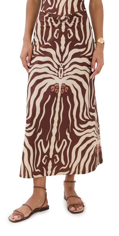 Johanna Ortiz Shimmering Mocca Keel Midi Skirt Dark Mocca/Ecru
