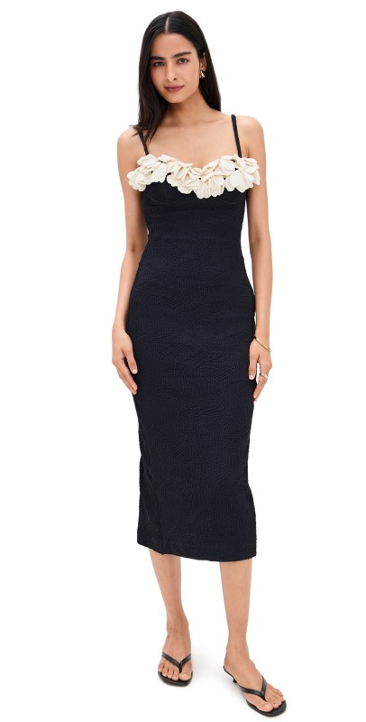 PatBO Breeze Jacquard Colorblock Midi Dress Black