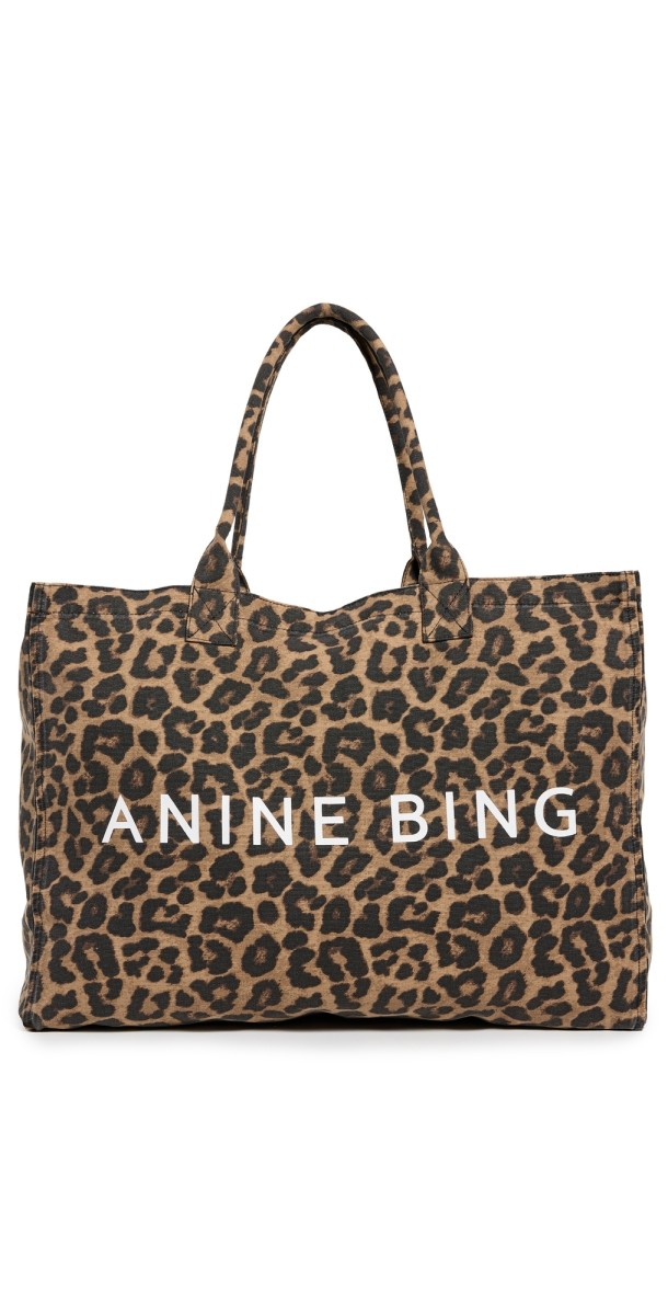 ANINE BING Leo Canvas Tote Black and Brown Leopard