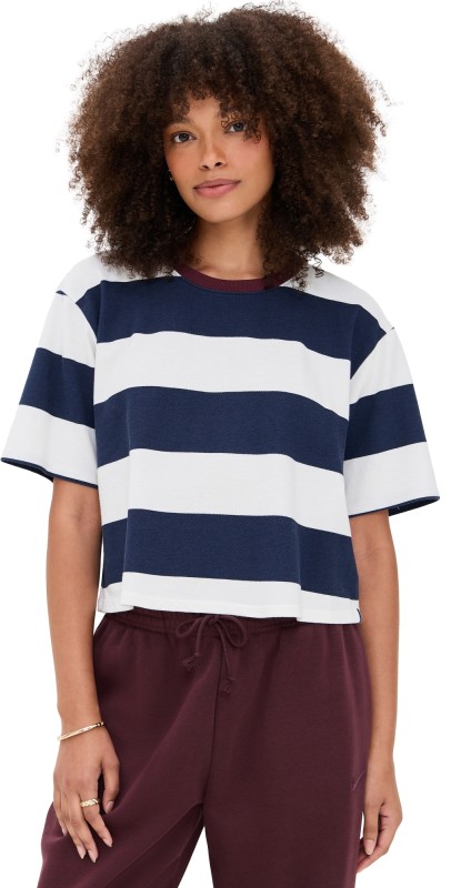 Stateside Wide Stripe Pique Boxy Crew New Navy/Cream