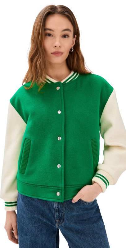 XIRENA Varsity Jacket Green Chalk