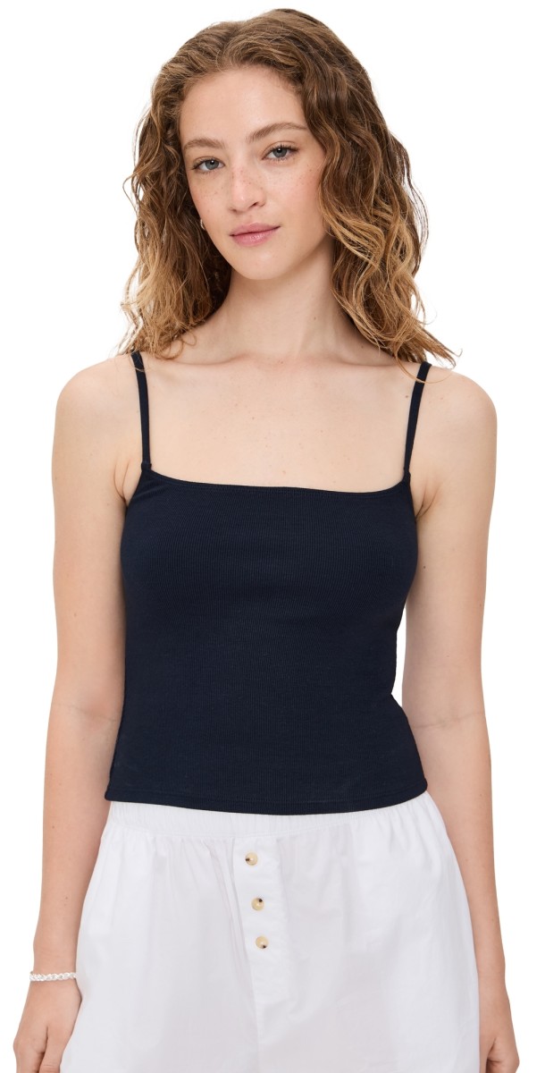 perfectwhitetee Lucile Ribbed Skinny Tank Navy