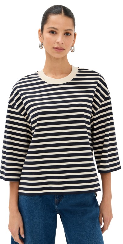 AMI Oversized T Shirt Navy Blue/White Cream