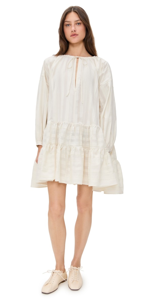 Marques'Almeida Beige Textured Loose Fit Tier Gathered Dress Beige