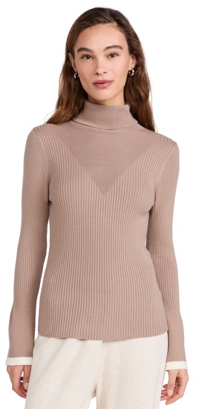 Varley Ravena Rib Knit High Neck Top Fungi