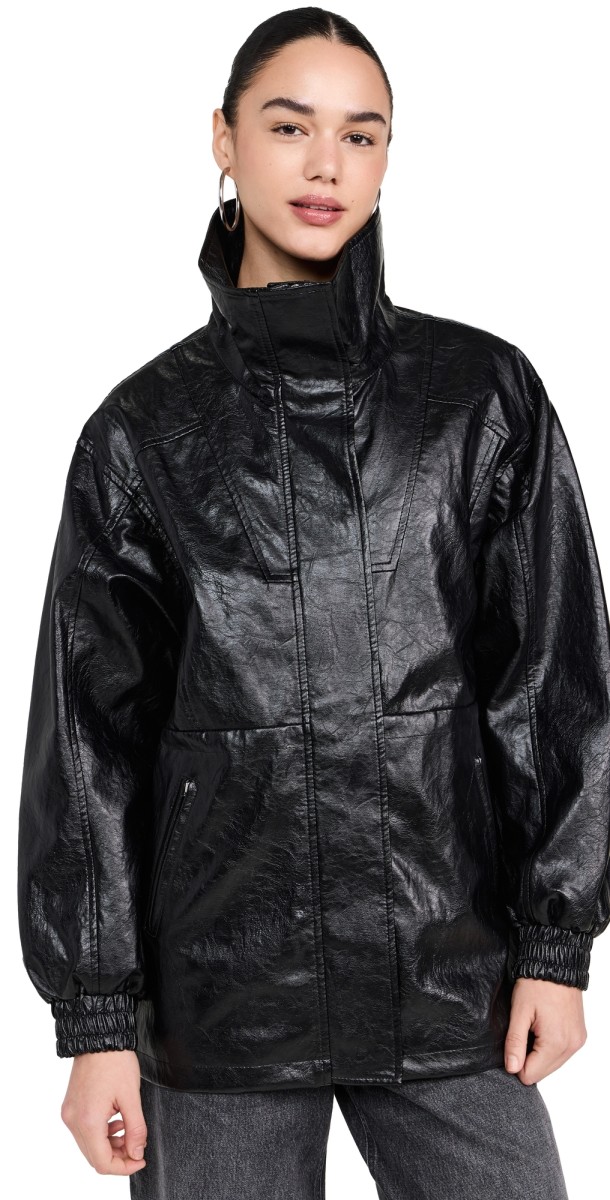 rag & bone Monica Faux Leather Foil Jacket Black
