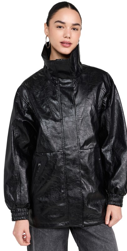 rag & bone Monica Faux Leather Foil Jacket Black