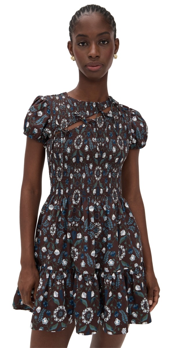 Hill House Home The Gia Mini Nap Dress Swedish Floral/Chocolate
