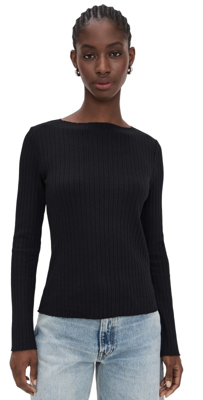 Vince Rib Slash Neck Shirt Off White