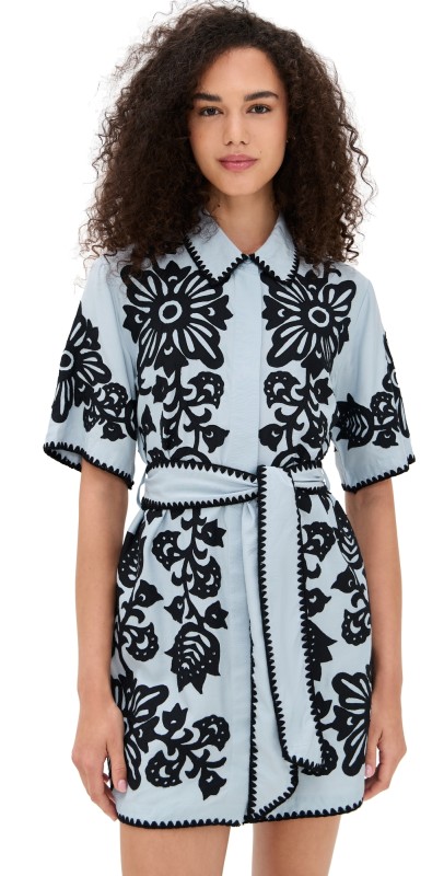 Sea Liliana Applique Mini Shirt Dress Sky