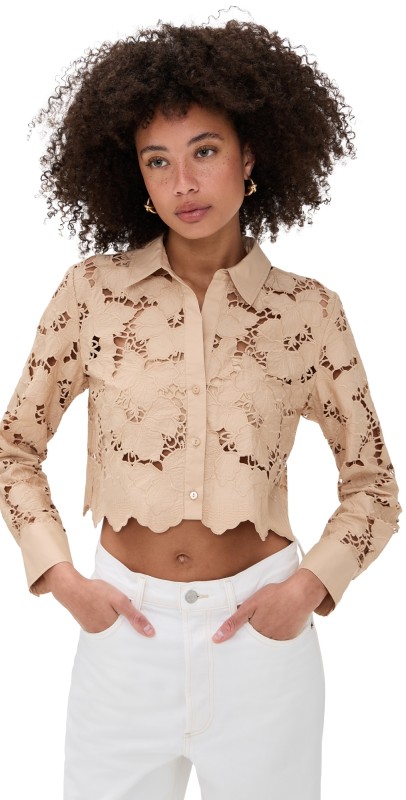 L'AGENCE Seychelle Cropped Button Down Shirt Almond