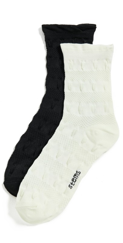 Stems Textured Dot Crew Socks 2 Pack Black & Ivory