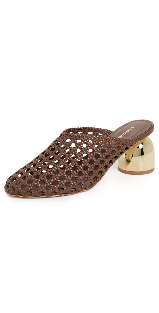 Larroudé Dew Drop Macrame Mules Burnt Umber