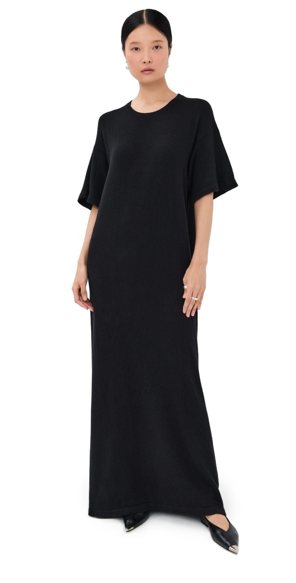 The Elder Statesman Oversized Cashmere Tee Dress Black