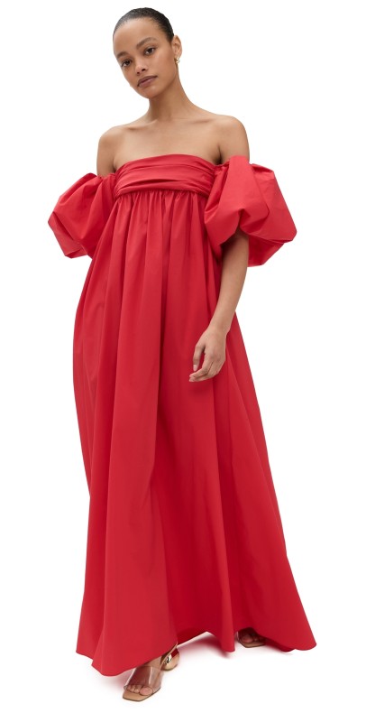 CAROLINE CONSTAS Emilia Ruched Empire Maxi Dress High Risk Red