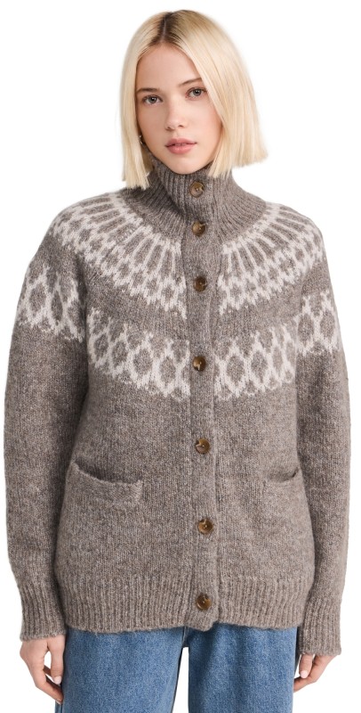 Alex Mill Emmie Fairisle Cardigan In Wool Taupe