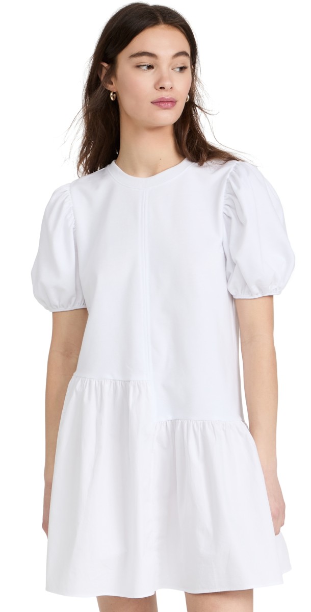 English Factory Knit Woven Mixed Dress White