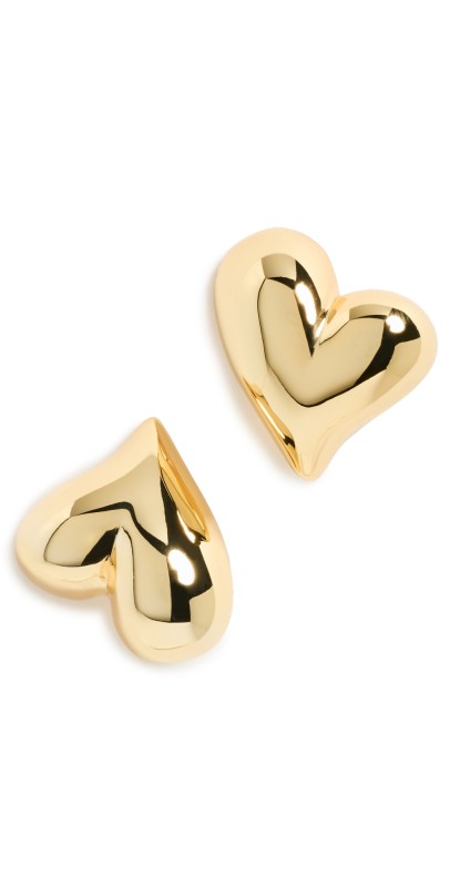 Jenny Bird Art Heart Button Earrings High Polish Gold