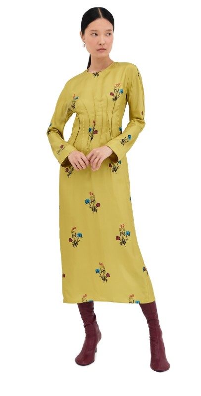 Marni Silk Long Sleeve Dress Citronelle