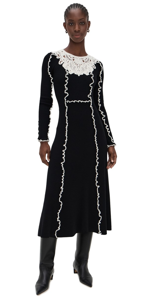 Sea Vania Lace Midi Knit Dress Black