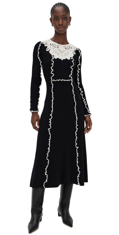 Sea Vania Lace Midi Knit Dress Black
