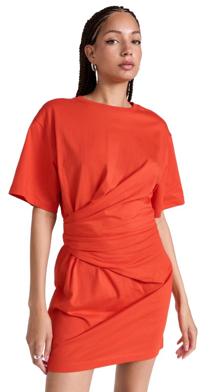 FRAME Draped Knit Mini Dress Red Orange