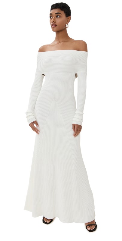 A. W.A. K.E. MODE Knit Maxi Off Shoulder Dress Ivory