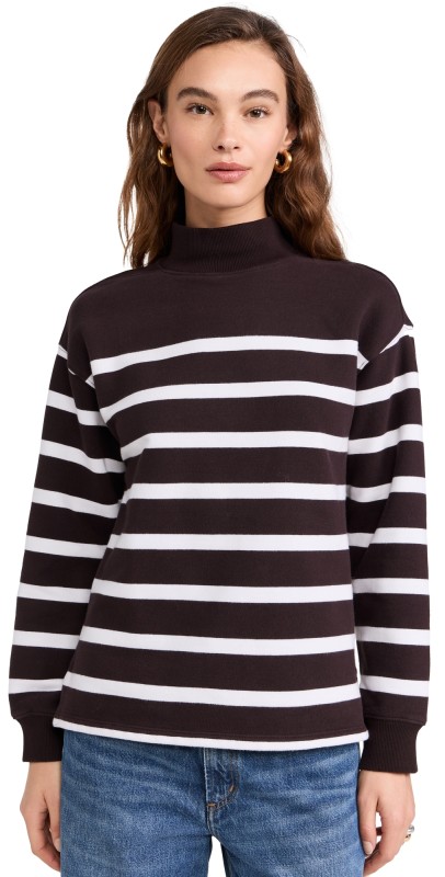 Madewell Montenego Mock Neck Engineer Stripe Dark Carob
