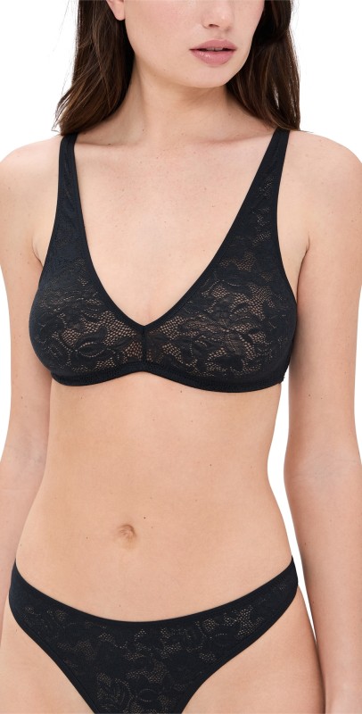 Eberjey Soft Stretch Lace Plunge Bralette Black