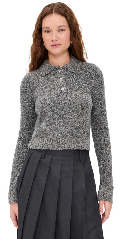 LE BOP Wren Boucle Polo Sweater Charcoal