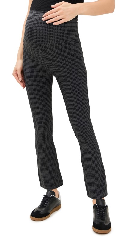 HATCH The Ultimate Before, During and After Crop Flare Pants Grey Houndstooth