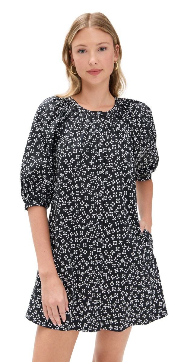 STAUD Vincent Mini Dress Black Woodblock Floral