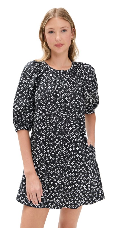 STAUD Vincent Mini Dress Black Woodblock Floral