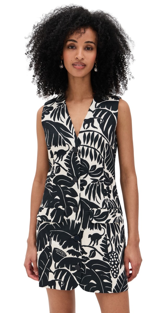 SIMONMILLER Carob Printed Linen Mini Dress Black/Macadamia Acapulco Print