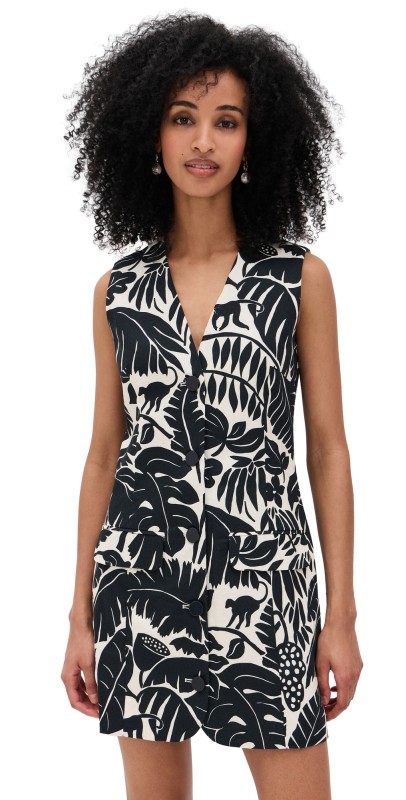 SIMONMILLER Carob Printed Linen Mini Dress Black/Macadamia Acapulco Print