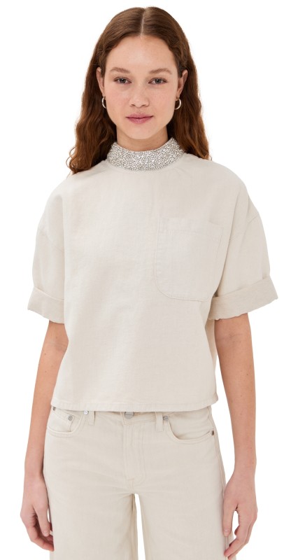 TWP Ex Tee with Crystal Collar Natural Denim